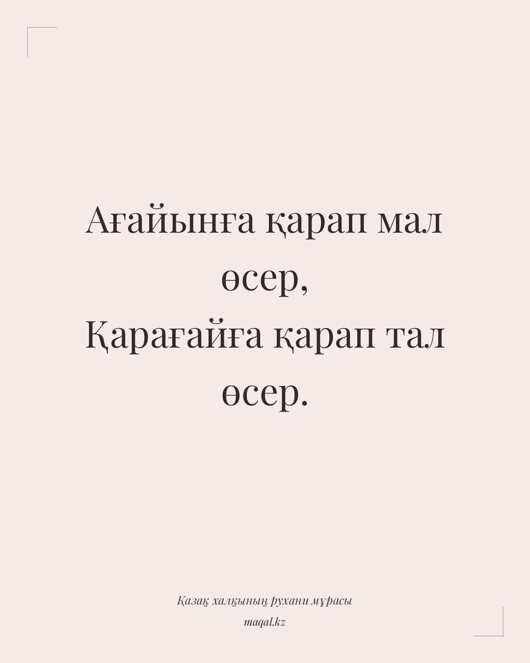 Ағайынға қарап мал өсер, Қарағайға қарап тал өсер. — қазақша мақал