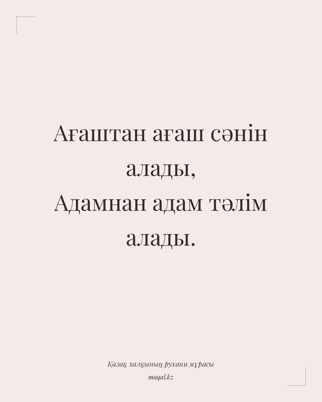 Ағаштан ағаш сәнін алады, Адамнан адам тәлім алады. — қазақша мақал
