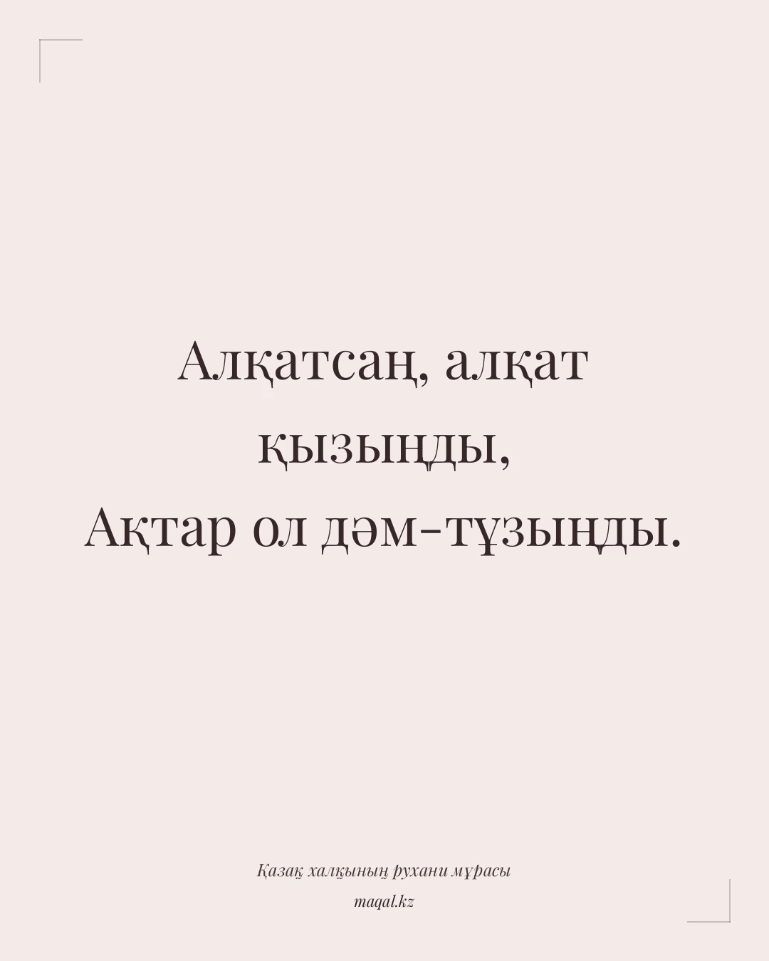 Алқатсаң, алқат қызыңды, Ақтар ол дәм-тұзыңды. — қазақша мақал