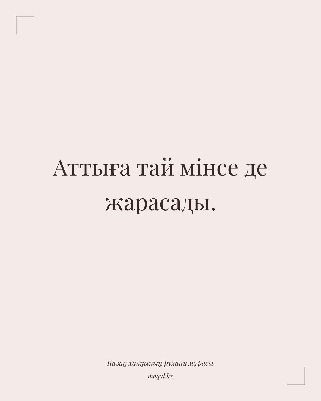 Аттыға тай мінсе де жарасады. — қазақша мақал