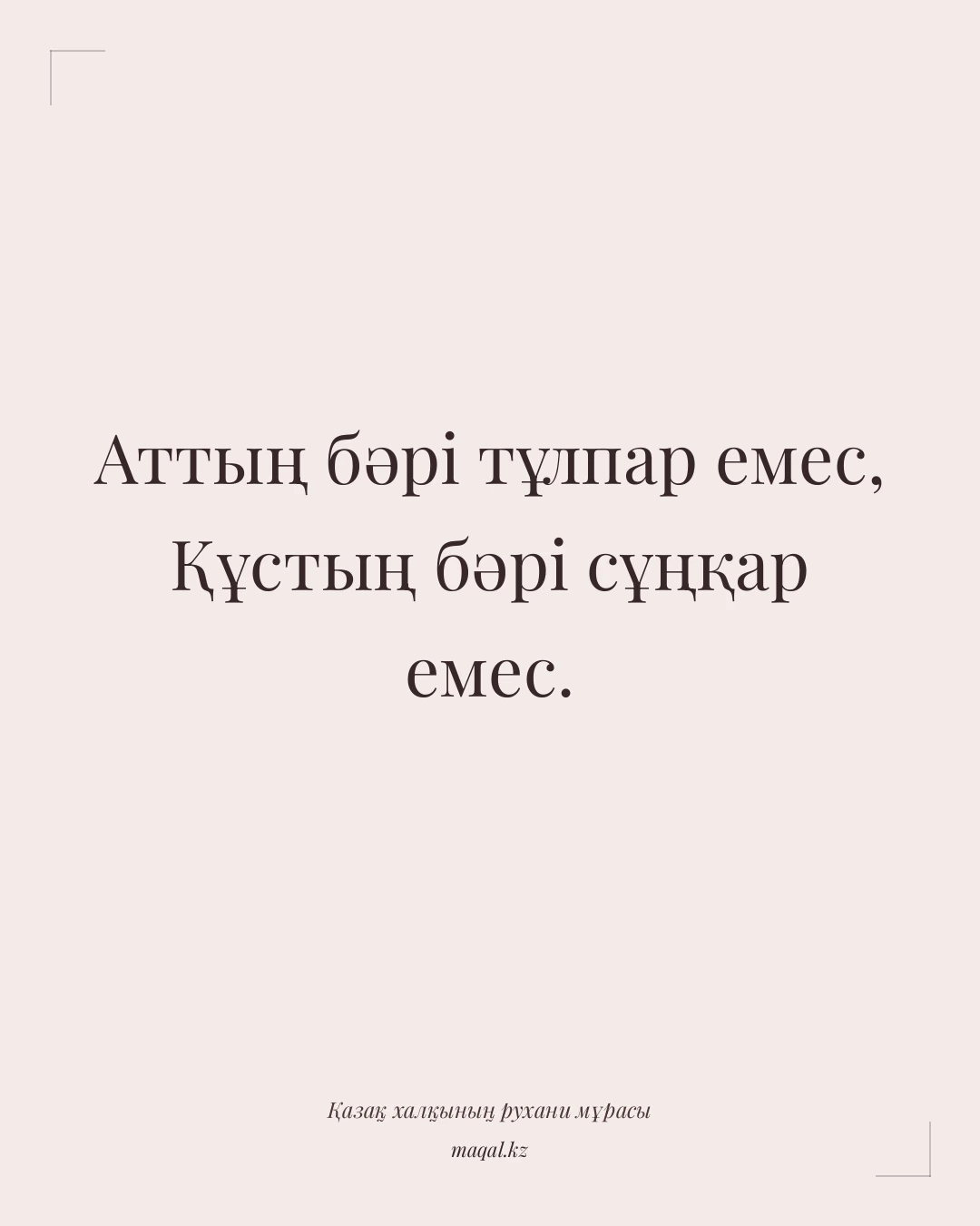 Аттың бәрі тұлпар емес, Құстың бәрі сұңқар емес. — қазақша мақал