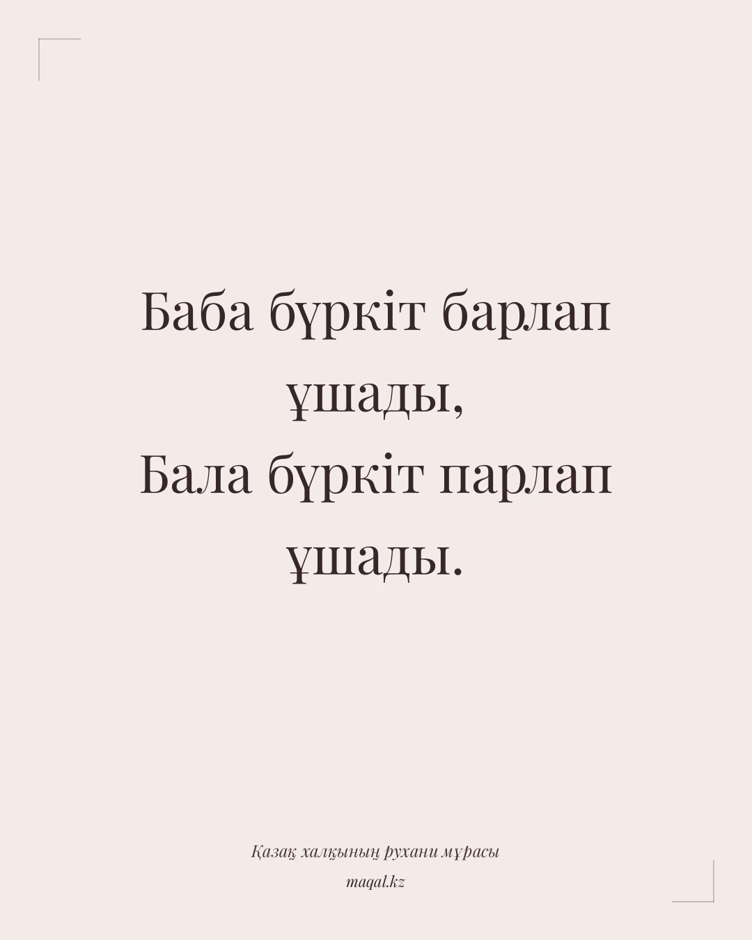 Баба бүркіт барлап ұшады, Бала бүркіт парлап ұшады. — қазақша мақал