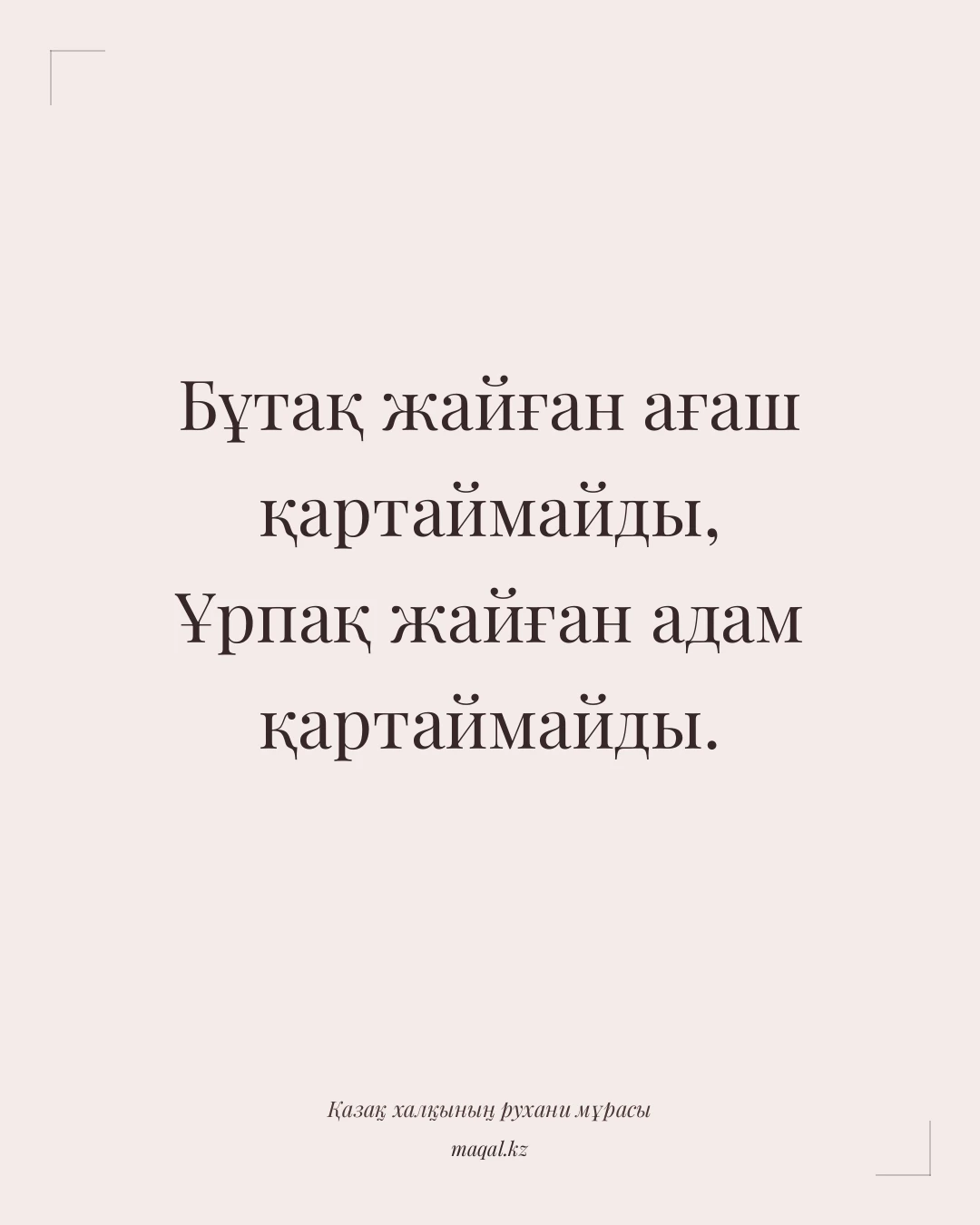 Бұтақ жайған ағаш қартаймайды, Ұрпақ жайған адам қартаймайды. — қазақша мақал