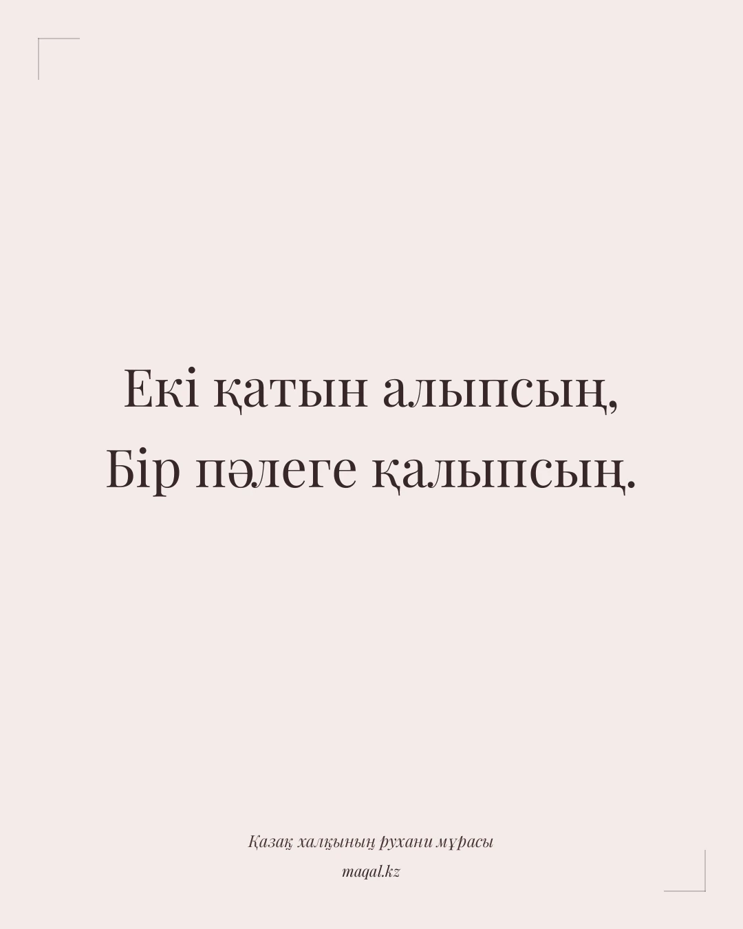 Екі қатын алыпсың, Бір пәлеге қалыпсың. — қазақша мақал