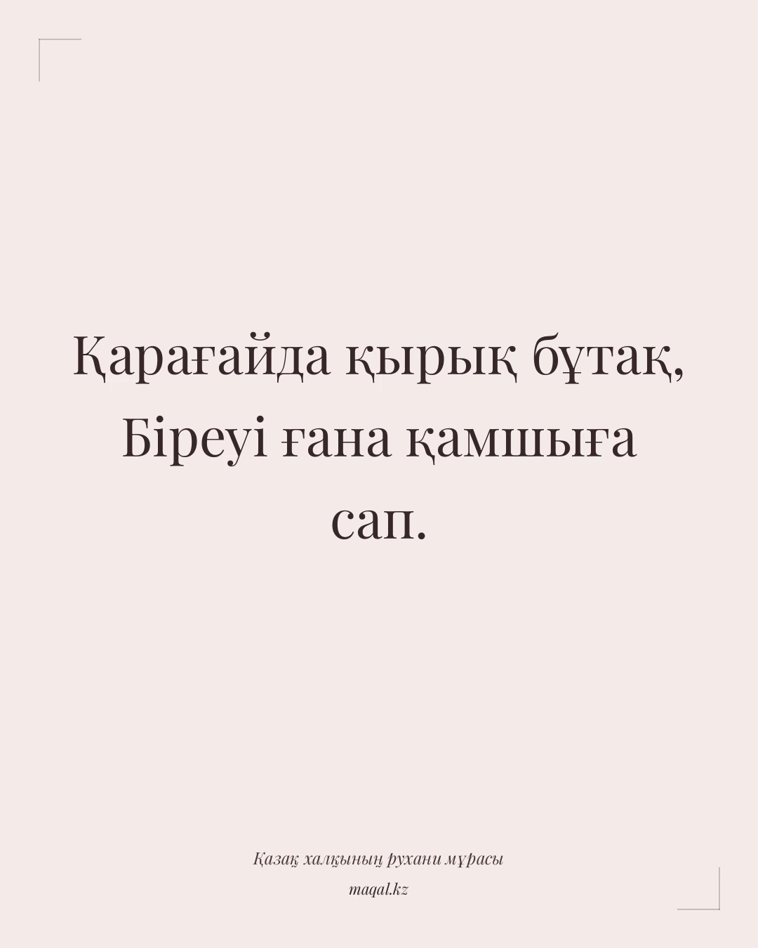 Қарағайда қырық бұтақ, Біреуі ғана қамшыға сап. — қазақша мақал