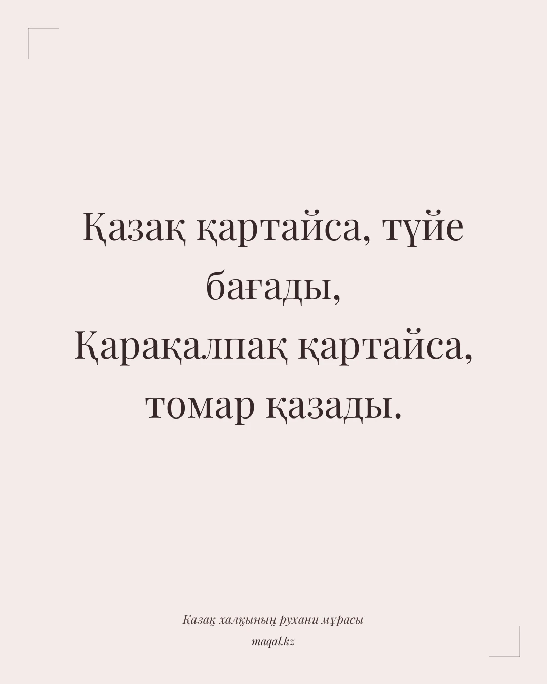 Қазақ қартайса, түйе бағады, Қарақалпақ қартайса, томар қазады. — қазақша мақал