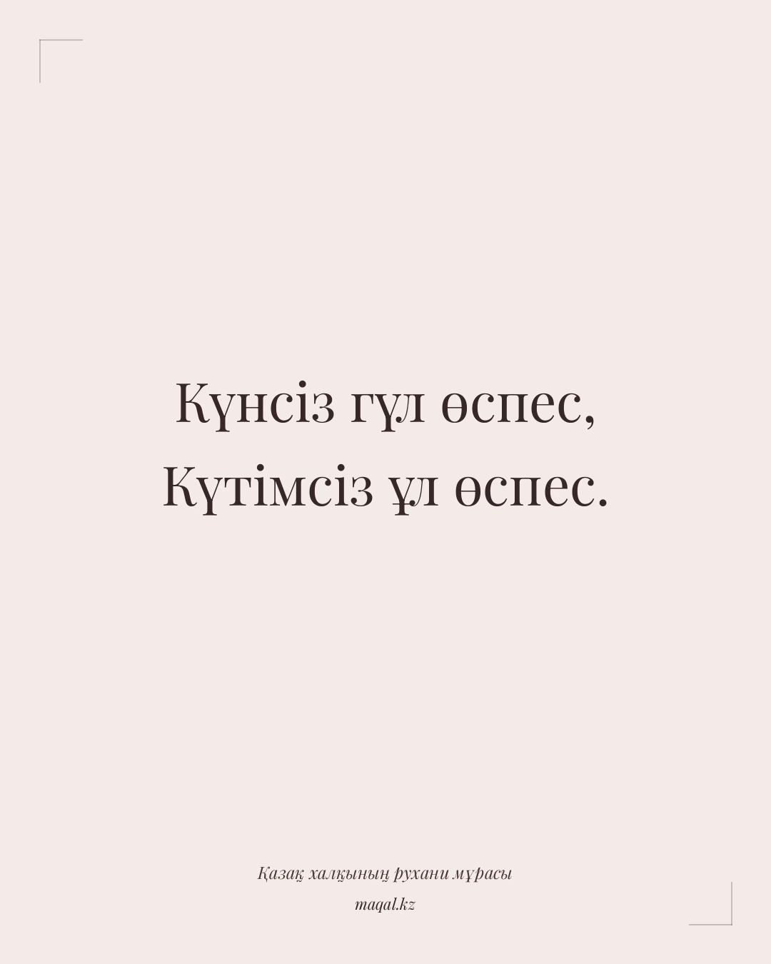 Күнсіз гүл өспес, Күтімсіз ұл өспес. — қазақша мақал