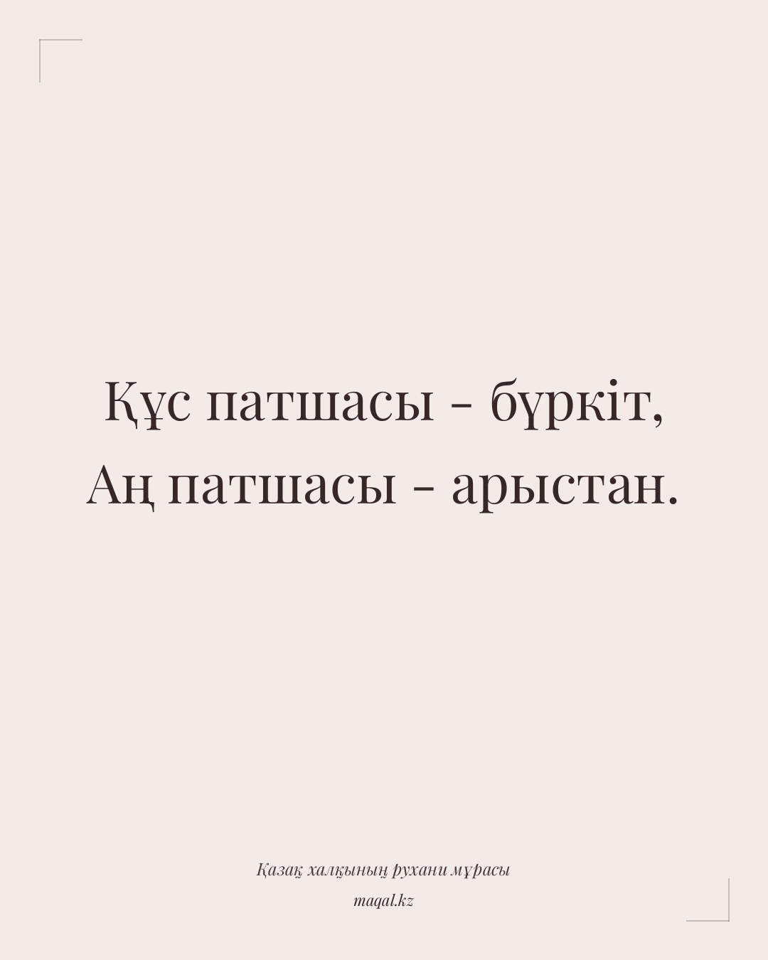 Құс патшасы - бүркіт, Аң патшасы - арыстан. — қазақша мақал
