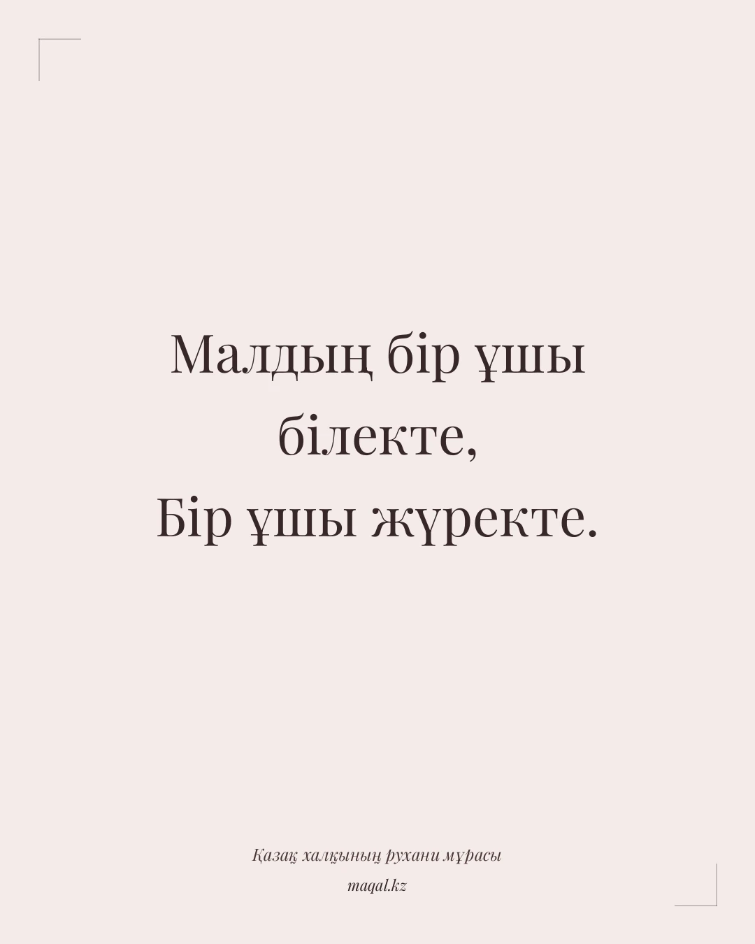 Малдың бір ұшы білекте, Бір ұшы жүректе. — қазақша мақал