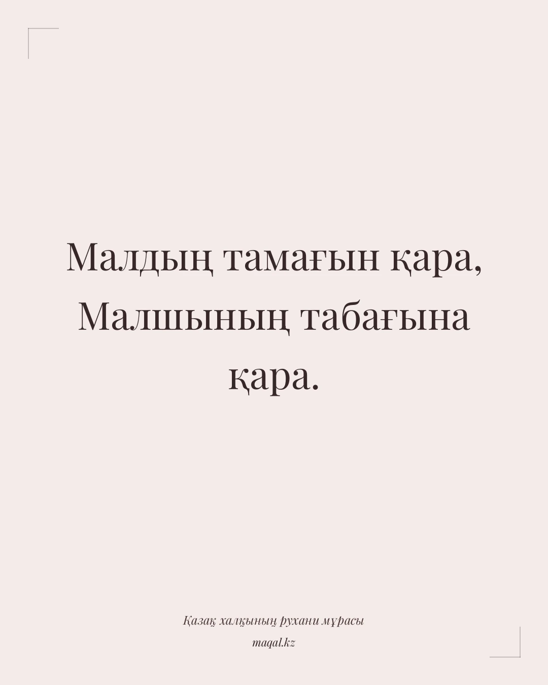 Малдың тамағын қара, Малшының табағына қара. — қазақша мақал
