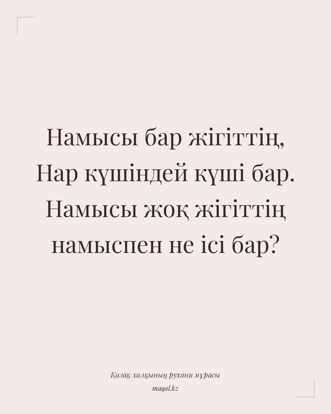Намысы бар жігіттің, Нар күшіндей күші бар. Намысы жоқ жігіттің намыспен не ісі бар? — қазақша мақал