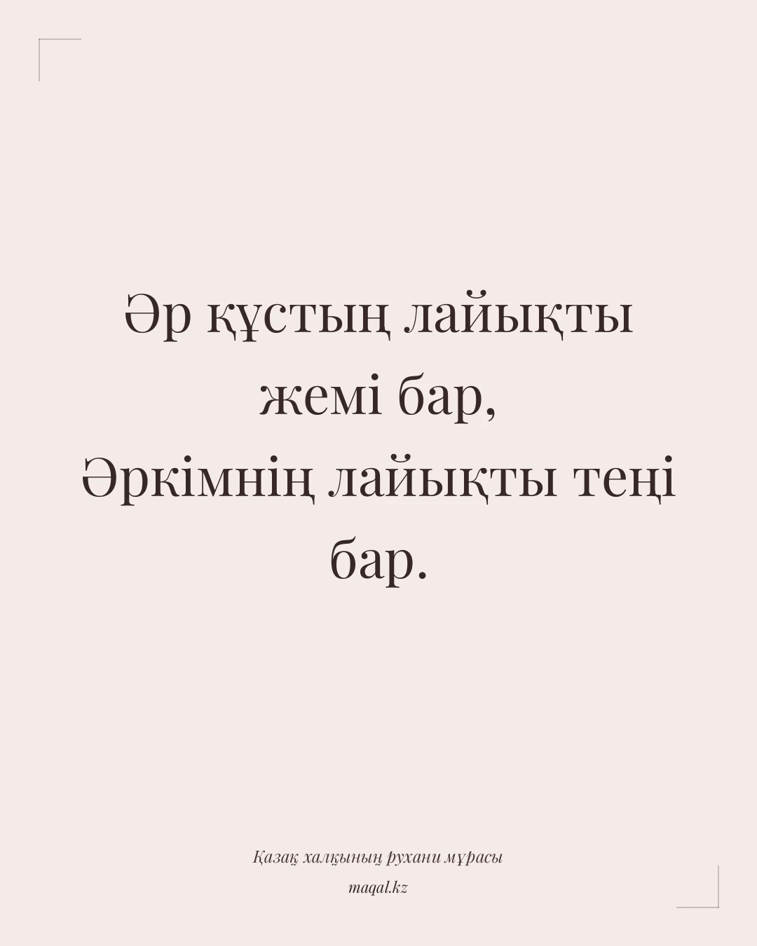 Әр құстың лайықты жемі бар, Әркімнің лайықты теңі бар. — қазақша мақал