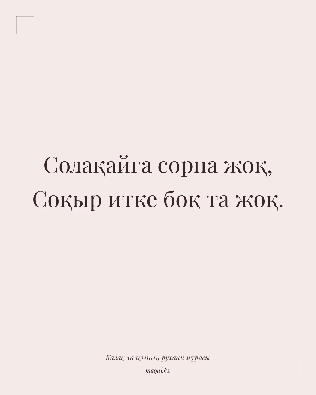 Солақайға сорпа жоқ, Соқыр итке боқ та жоқ. — қазақша мақал
