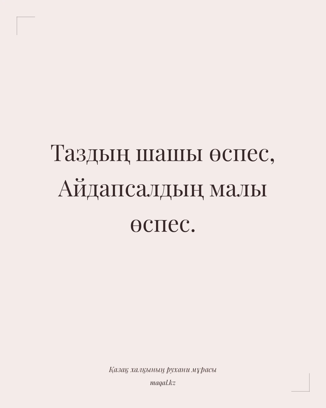 Таздың шашы өспес, Айдапсалдың малы өспес. — қазақша мақал