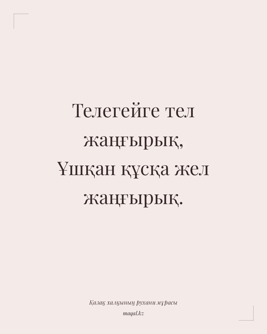 Телегейге тел жаңғырық, Ұшқан құсқа жел жаңғырық. — қазақша мақал