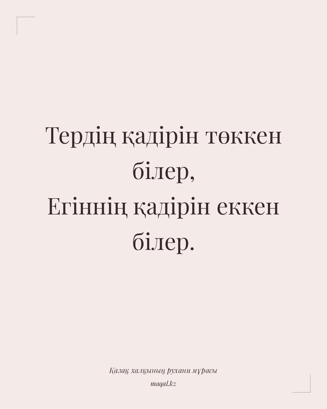 Тердің қадірін төккен білер, Егіннің қадірін еккен білер. — қазақша мақал
