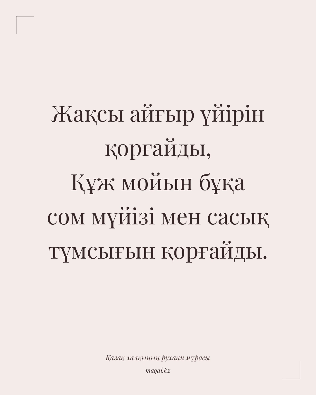 Жақсы айғыр үйірін қорғайды, Құж мойын бұқа сом мүйізі мен сасық тұмсығын қорғайды. — қазақша мақал